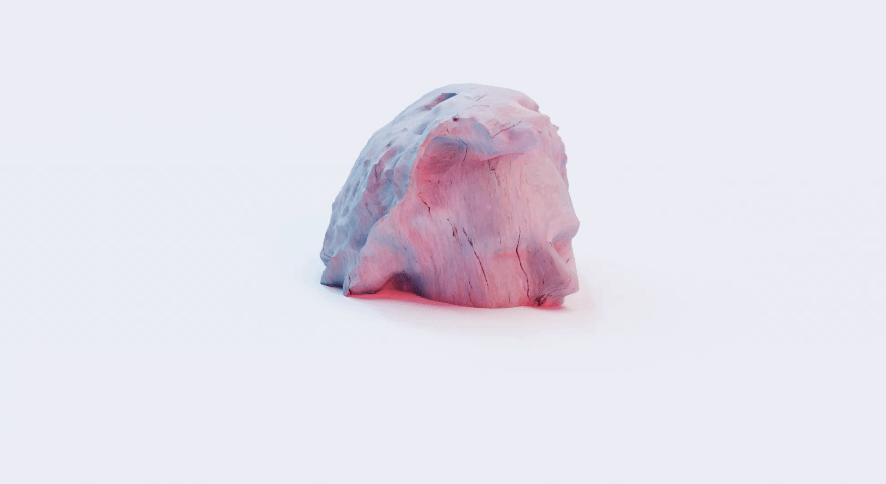 Rotating sculptural form, pink and blue-grey marbling